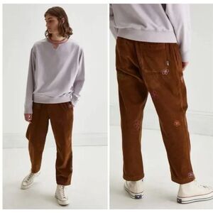 URBAN Outfitters Corduroy Pants Size large Brown Floral Embroidered Y2K Boho